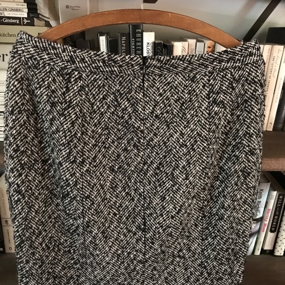 Pink Tartan Black and White Herringbone Wool Full Lined Pencil Skirt 10 Like New - Picture 11 of 16